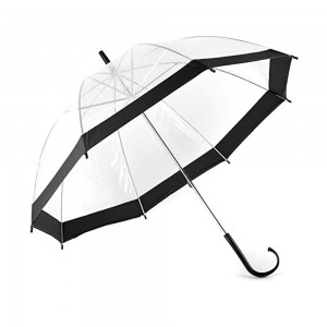 Ovida ръчно отварящ се персонализиран пластмасов чадър с прозрачен купол с черен ръб