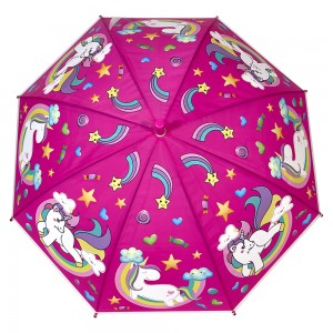 Ovida ارزان بچه پی وی سی خودکار چاپ ابریشم شفاف تکشاخ چتر Paraguas Parapluie Sombrillas برای کودکان
