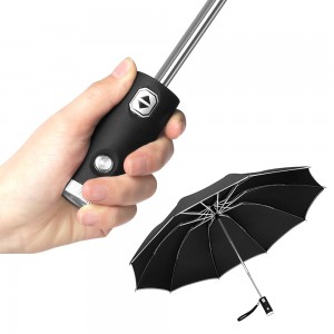 Ovida Էժան Գին 8k Windproof Safety Reflective led Umbrella 3 Folding Automatic Smart Torch Reverse Umbrella