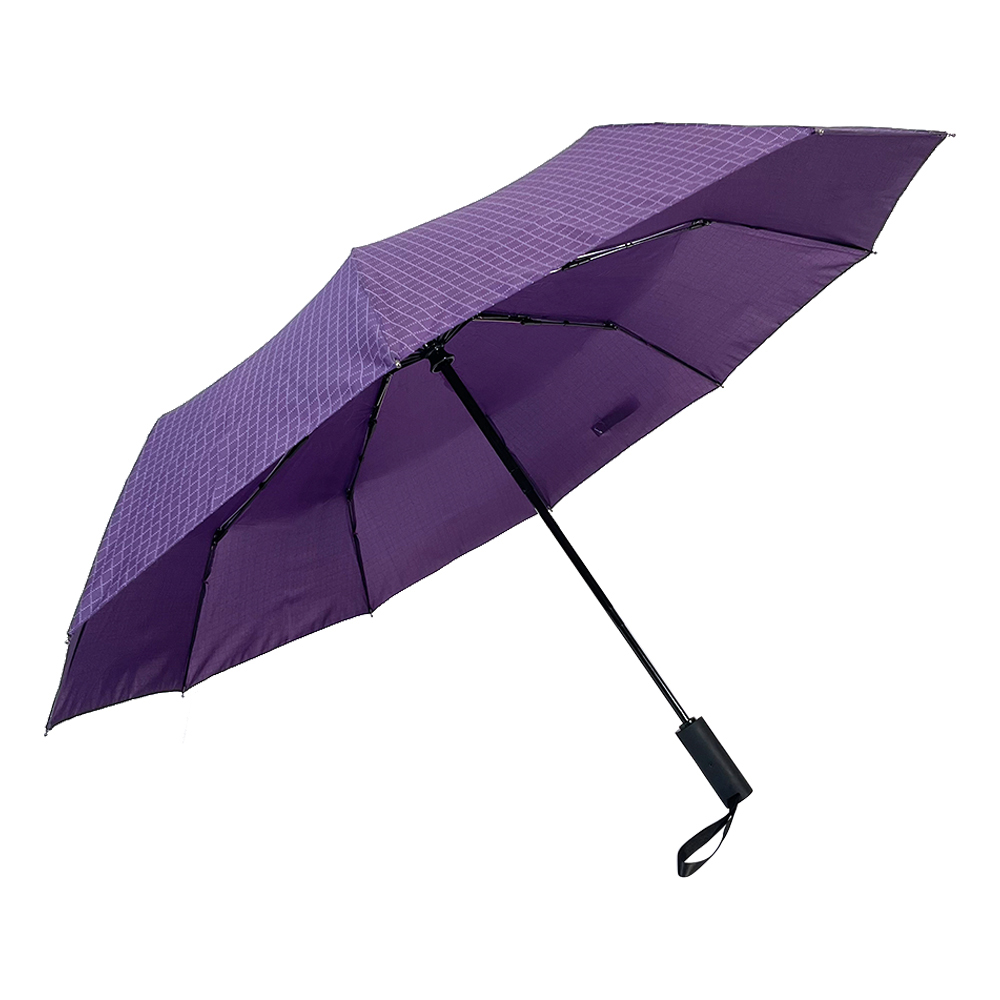 Ovida gran oferta paraguas de alta calidad a prueba de viento 3 pliegues UV bloque recuerdo sol púrpura paraguas personalizado logotipo impreso soleado lluvia paraguas