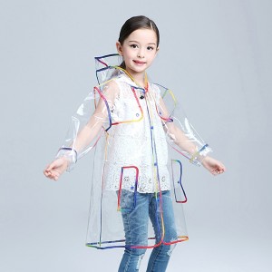 Ovida, gran oferta, impermeable para niños y niñas con dobladillo colorido, impermeable de plástico transparente EVA para niños