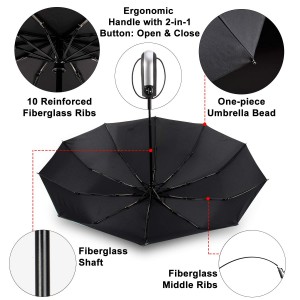 Ovida 완전 자동 우산 남자 레트로 나무 손잡이 세 배 10 뼈 비즈니스 우산 바람 저항을 증가