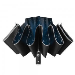 Ovida စျေးနှုန်းချိုသာသော 8k Windproof Safety Reflective led Umbrella 3 Folding Automatic Smart torch Reverse Umbrella