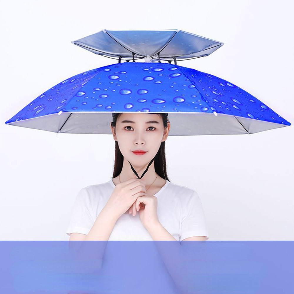 Ovida Portable double folding outdoor fan for head galvanized cold small cooling parasol with led light hat umbrella for fishing
