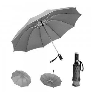 Ovida lēta cena 8k vēja necaurlaidīgs drošības atstarojošs led lietussargs 3 salokāms automātisks viedais lāpas reversais lietussargs