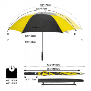 Ovida Bardzo duży, automatycznie otwierany, czarno-żółty, wiatroodporny parasol golfowy