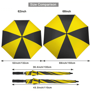 Ovida ombrellë golfi ekstra e madhe automatike e hapur e zezë dhe e verdhë kundër erës