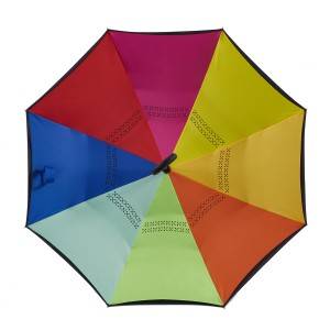 C-Şekilli Saplı Çift Katmanlı Ters Şemsiye, Araba Yağmuru Dış Mekan Kullanımı için Anti-UV Suya Dayanıklı Düz ​​Şemsiye