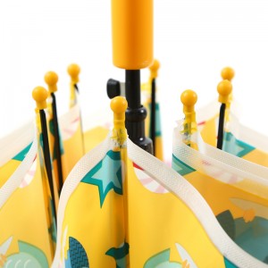 Ovida Auto Open Stick Детски чадър с жълта пластмасова тъкан, извита дръжка с малък розов нос, персонализиран дизайн