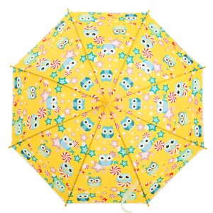 Parapluie Ovida Auto Open Stick Enfants Avec Tissu En Plastique Jaune Poignée Incurvée Avec Petit Naso Rose Design Coustom