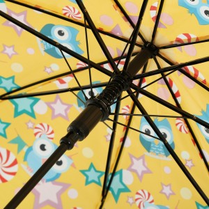 Ovida Auto Open Stick საბავშვო ქოლგა ყვითელი პლასტმასის ქსოვილით მოხრილი სახელური პატარა ვარდისფერი ცხვირის მორგებული დიზაინით