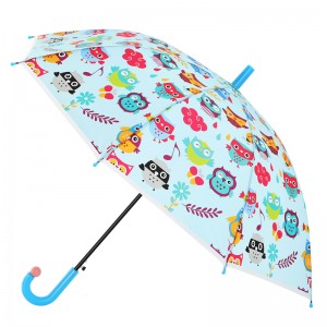 Ovida New Design Barnparaply med J-formigt handtag Söt papegojatryck Matcha färg Handtag Rak POE-paraply för barn
