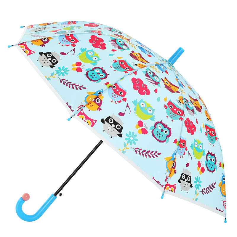 Dětský deštník Ovida v novém designu s rukojetí ve tvaru písmene J Roztomilý papoušek Potisk Shodná barva Rukojeť Rovný PoE deštník pro děti