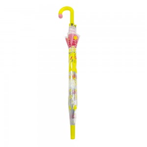 Ovida Hot yana siyarwa ta atomatik Buɗe Umbrella Smile Fuska Cute Pattern Custom Printing Plastic J siffar Kid Umbrella