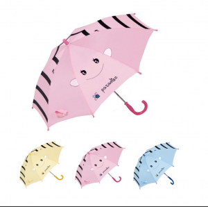 Ovida Hot sell Manuális, nyitott esernyő, mosolygós, aranyos mintás csíkos egyedi nyomtatás, műanyag J alakú gyerek esernyő