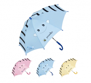 Ovida ホット販売マニュアルオープン傘笑顔かわいいパターンストライプカスタム印刷プラスチック J 形状子供傘