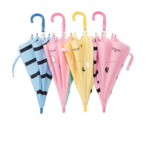 Ovida Hot გაყიდვის სახელმძღვანელო ღია ქოლგა ღიმილი საყვარელი ნიმუშის ზოლებით მორგებული ბეჭდვითი პლასტიკური J ფორმის საბავშვო ქოლგა