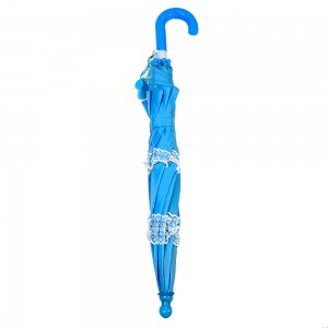 Ovida حار بيع التلقائي مظلة مفتوحة الدانتيل الأبيض لطيف مخصص شعارك البلاستيك J الشكل الأزرق طفل مظلة