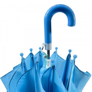 Ovida Hot sell Automatyske iepen paraplu Wyt kant Cute Custom Jo logo Plastic J-foarm Blauwe Kid Paraplu