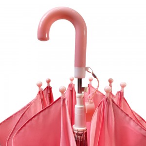 Ovida Hot difiroşe Umbrella Otomatîk Vekirî Lace Spî Cute Xweser Logoya Xwe Plastic J Shape Pink Kid Umbrella