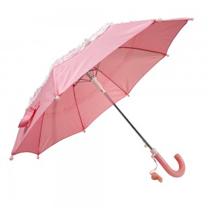 Ovida Hot difiroşe Umbrella Otomatîk Vekirî Lace Spî Cute Xweser Logoya Xwe Plastic J Shape Pink Kid Umbrella