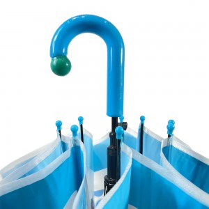 Ovida Auto Open საყვარელი ზვიგენის დიზაინის სწორი ქოლგა თეთრი და ლურჯი პლასტმასის ქსოვილით მოხრილი სახელური პატარა მწვანე ბურთულებით