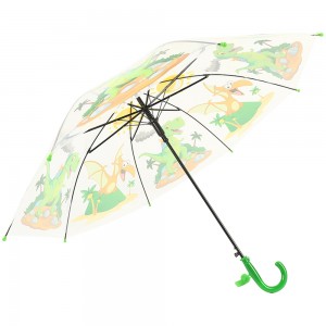 Ovida Manufacturer Supply Clear Kids Umbrella Matahom nga Animal Printing Straight Transparent POE Children Umbrella With Whistle