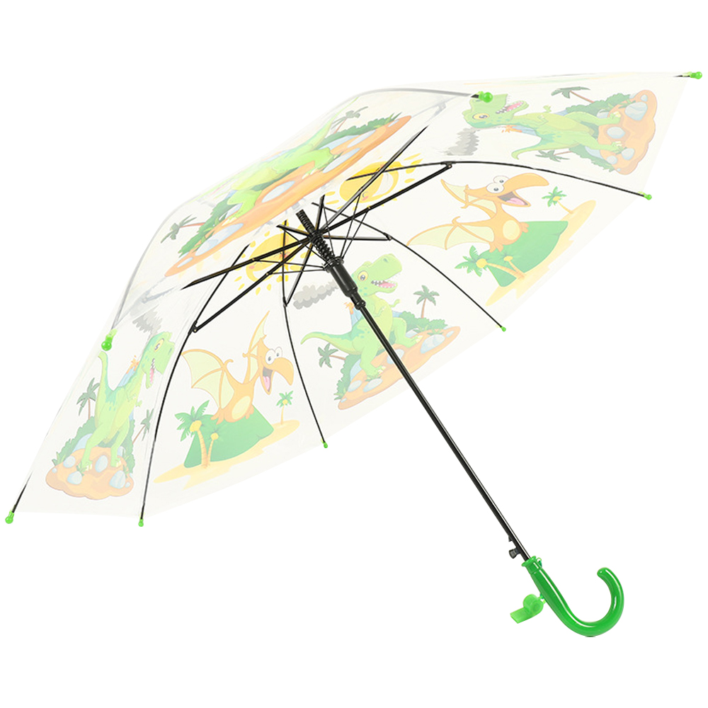 Ovida Fabricant Fournir Clair Enfants Parapluie Belle Animal Impression Droite Transparente POE Enfants Parapluie Avec Sifflet