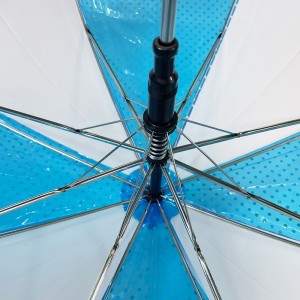 Ovida ქოლგა 19 დიუმიანი ავტომატური ღია მარტივი დიზაინის POE/PVC ფერის მორგებული ბეჭდვითი გამჭვირვალე ქოლგა პლასტიკური სახელურით