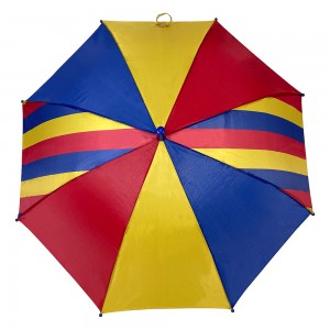Ovida vaikų skėtis spalvingas audinys su logotipu pritaikytas plastikinis J formos skėtis su rankena vaikams