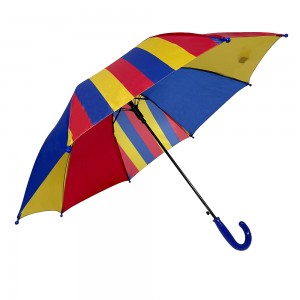 Ovida barnparaply färgglatt tyg med logotyp anpassad plast J-form handtag paraply för barn