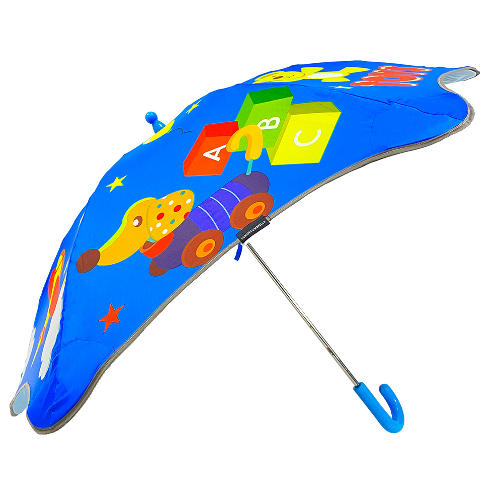 Ovida Round Corner ဒီဇိုင်းအသစ် Little Kids Safety အတွက် လွယ်ကူသော အဖွင့်ထီးကလေးများအတွက် အနက်ရောင် Coated Fabric Straight Umbrella ကလေးများလက်ဆောင်