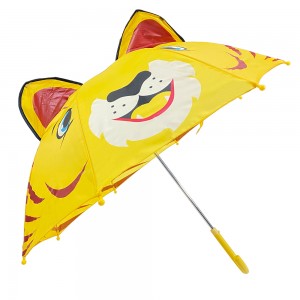 Ovida Cheap Cute hânlieding iepen Lêste Lichtgewicht Windproof Sublimation Cute liuw Cartoon Animal Ear Kid Umbrella mei feiligens knop
