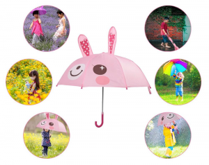 Ovida Pink Rabbit 3D Animal Kids Umbrella Mei Custom Logo Feilich Hânlieding Iepenje en slute Hege kwaliteit Foberglass Kids Umbrella