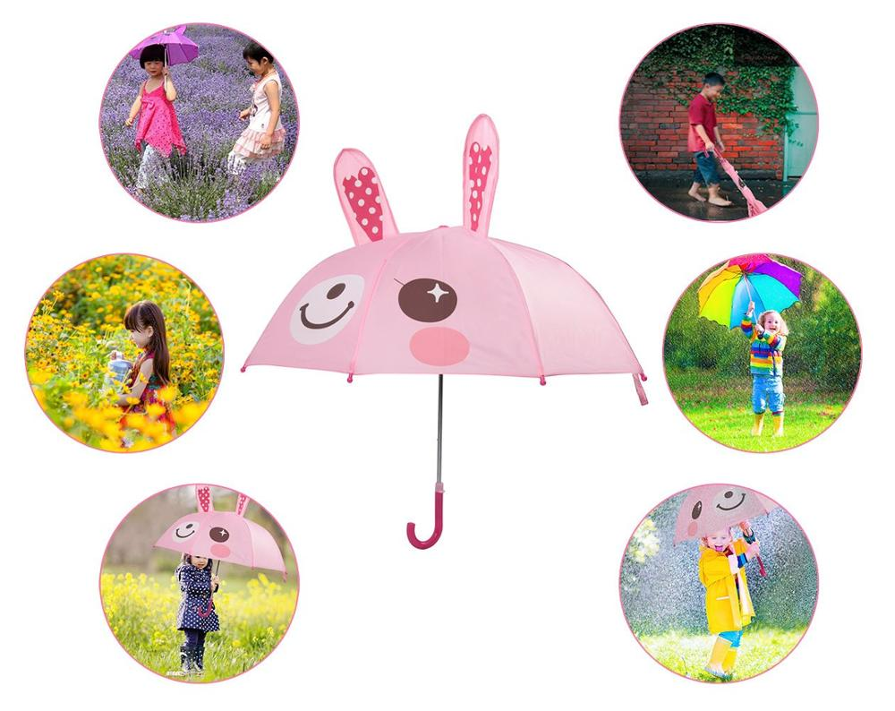Ovida Pink Rabbit 3D Animal Kids vihmavari kohandatud logoga Ohutu käsitsi avatav ja suletav kvaliteetne foberglass laste vihmavari