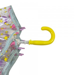 Ovida ထီး 19 လက်မ လက်စွဲ အဖွင့် Unicorn ပုံစံ POE/PVC အရောင် စိတ်ကြိုက် ပလပ်စတစ် လက်ကိုင်ပါသော ဖောက်ထွင်းမြင်ရသော ထီး