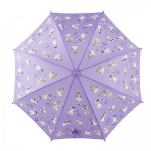 Ovida Atractivo Paraguas púrpura de hadas mágicas para niñas con cubierta de pongis antigoteo que se encuentra con el paraguas de colores del cambiador de agua