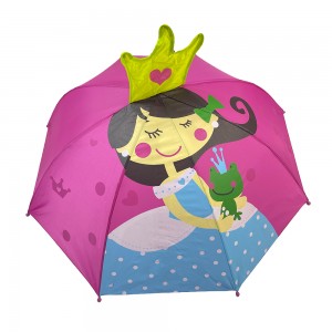 Ovida 2022 Cute 17inch Cartoon Umbrella hânlieding iepen Bern Kreatyf dúdlik prinsessepatroan mei 3D Crown ear foar famkes kado