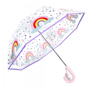 Ovida Sunny and Rainy Umbrella Rainbow vaikų skėtis su kabliuko rankena aukštos kokybės Reklaminiai vandens pūkų skėčių tiekėjai