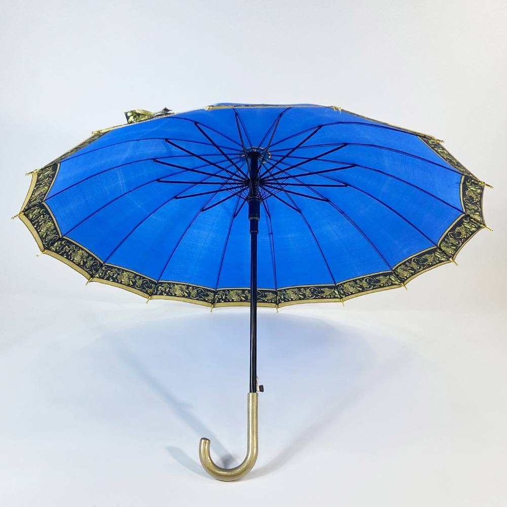 Underpriis Swart Wite Umbrella - 23 inch 16 ribben grutte grutte lúkse rjochte paraplu's mei gouden handgreep - DongFangZhanXin