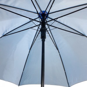 Paraguas de palo Ovida, 23 pulgadas, 8 varillas, mango en J, paraguas con revestimiento plateado y estampado del logotipo del cliente