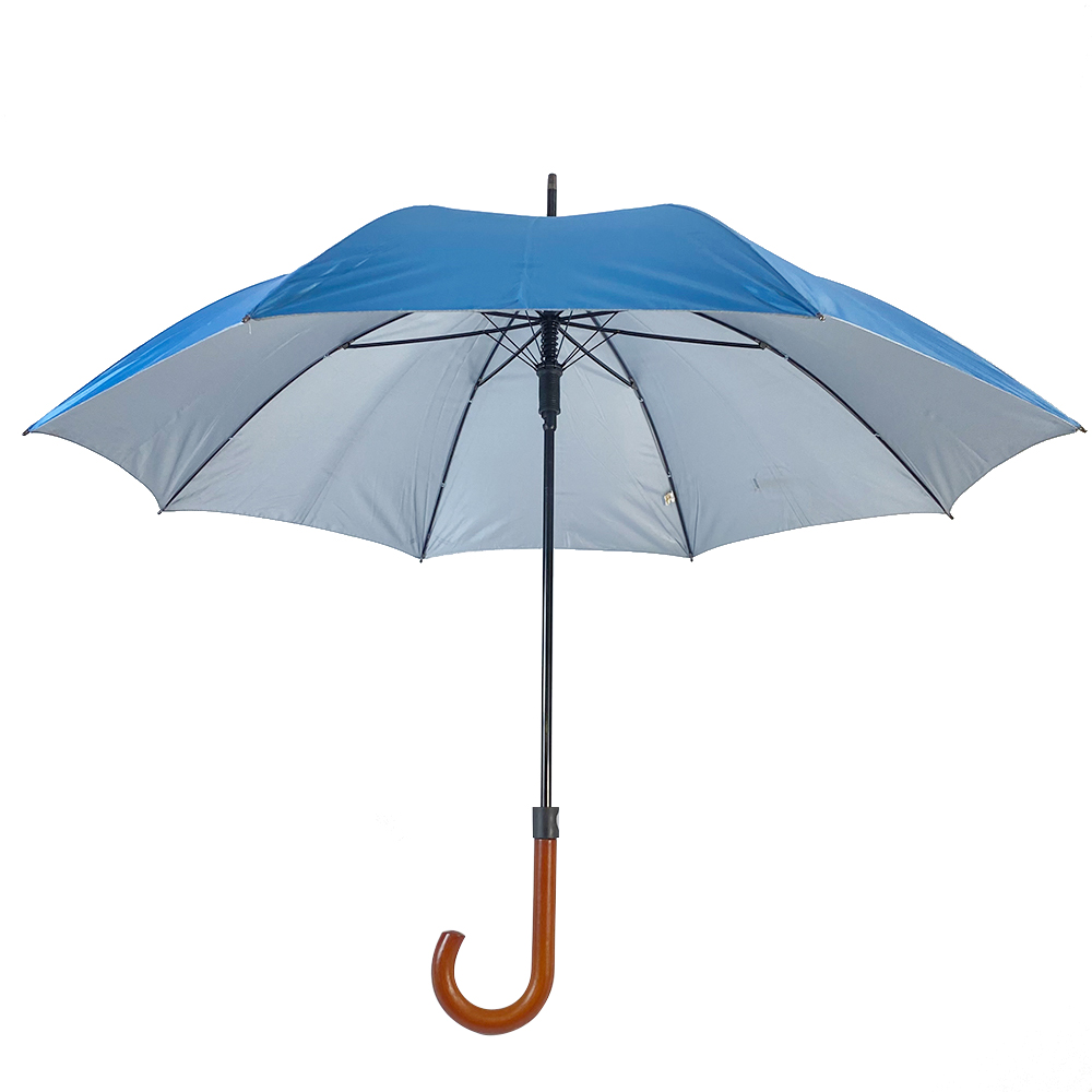 Ovida Blue Anti UV Wood Stick Umbrella Automatic Wood Handle Payung Custom