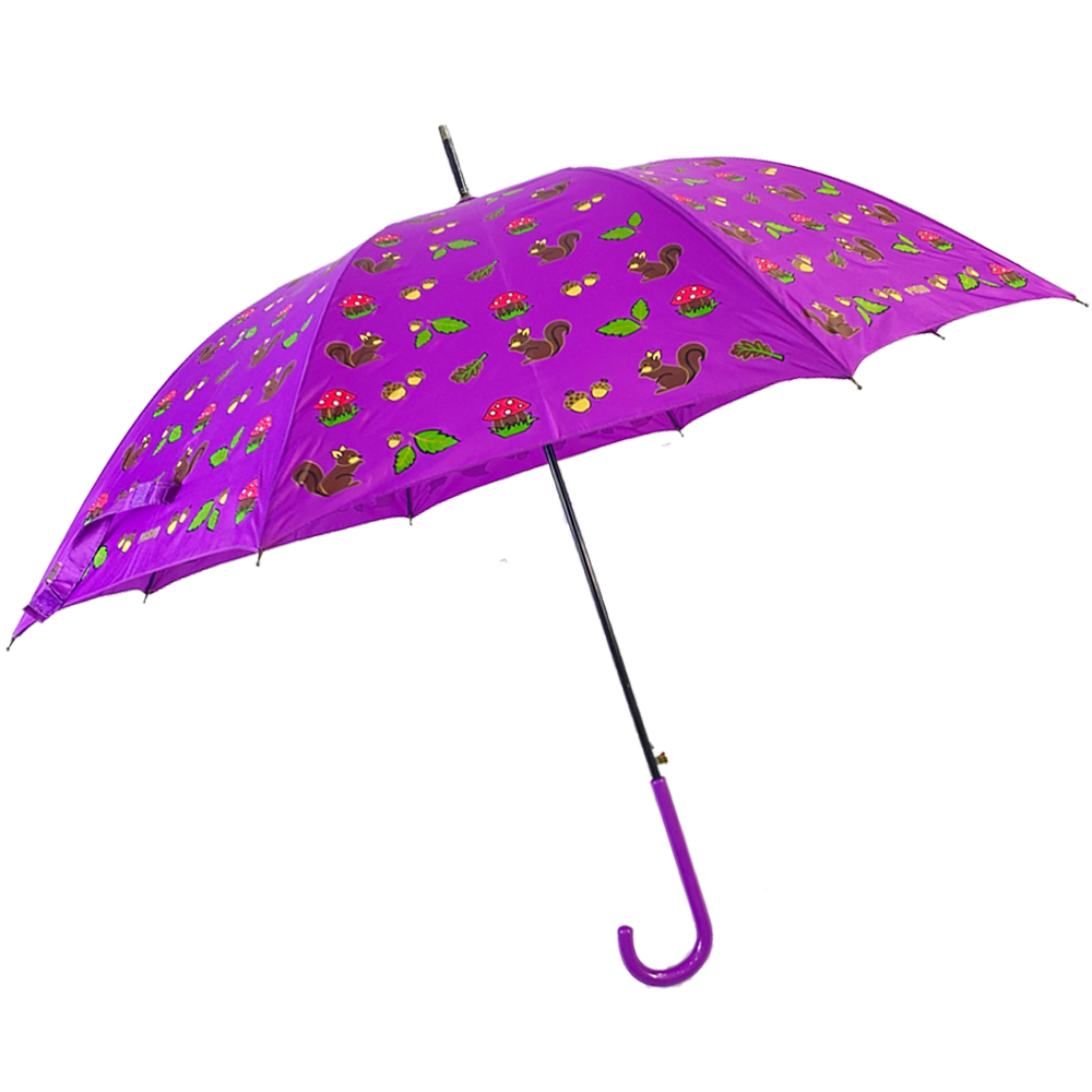 مظلة Ovida 23 بوصة 8 أضلاع على شكل J بإطار معدني وطباعة كرتونية مخصصة
