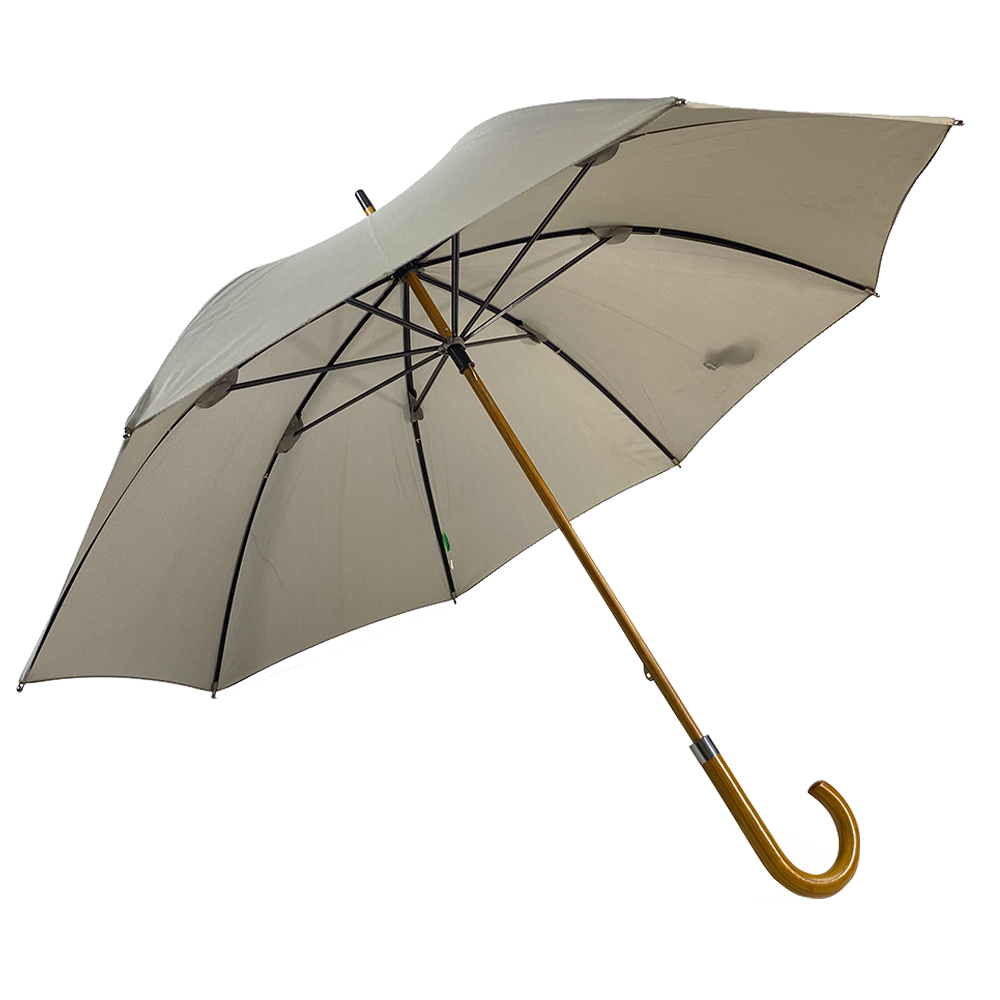 Ruční otvírání Ovida na zakázku v šedé barvě s dřevěnou křivkou rukojetí kvalitní dřevěný japonský deštník