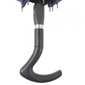 Umbrelă dreaptă OVIDA cu mâner în J Tesătură Pongee Acoperire violet și negru Protecție UV Design personalizat