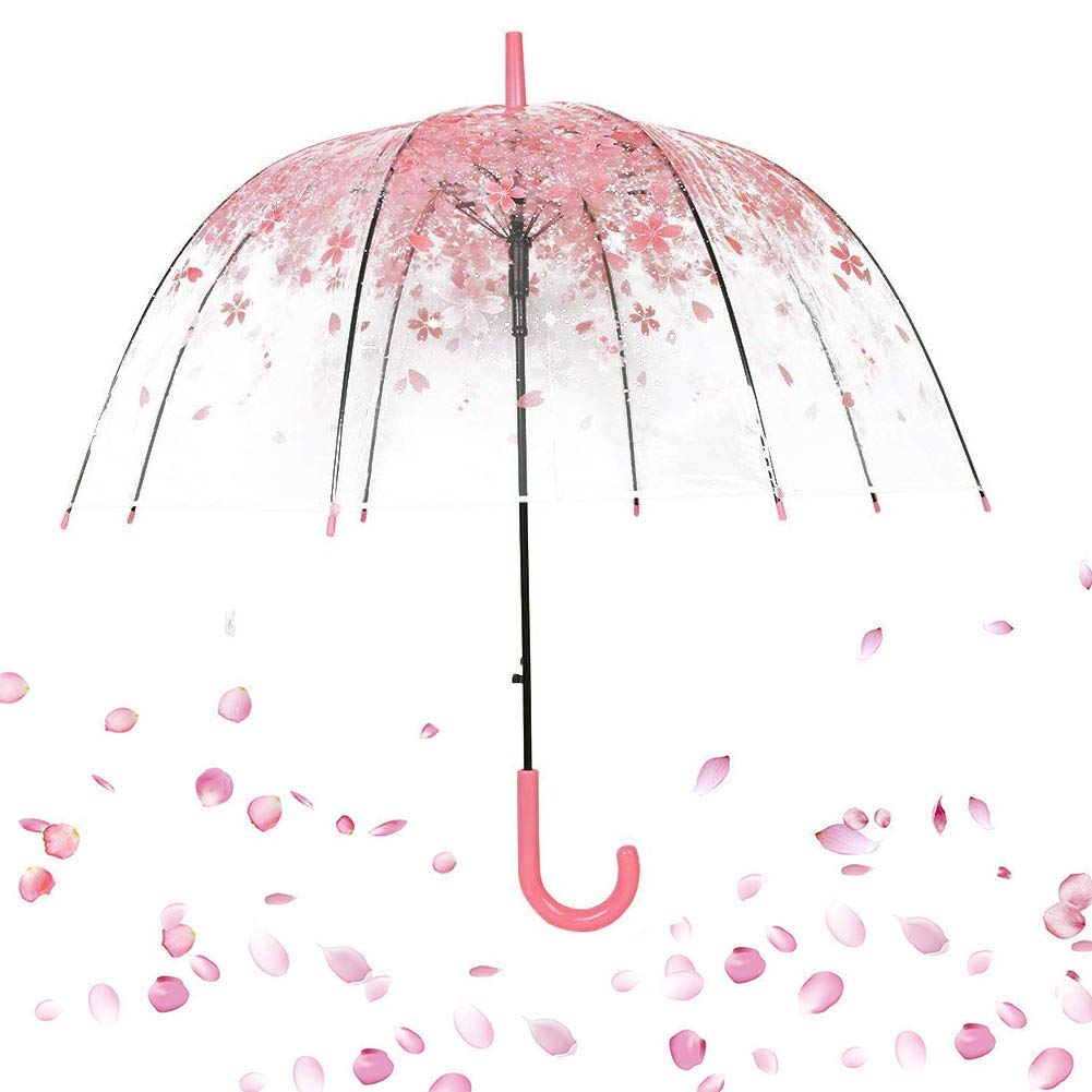 Ombrello Ovida Sakura Cherry Blossom rosa trasparente trasparente a bolle