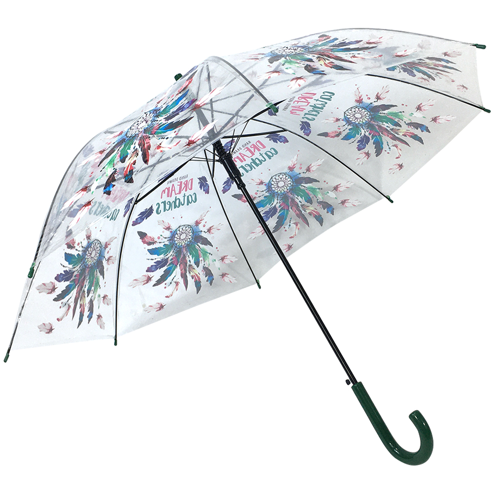 OVIDA 23*8K POE Paraplu Helder Transparant Paraplu Groen Handvat Met Aangepast Patroon en Kleurverandering