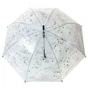 OVIDA 23*8K POE Umbrella ግልጽ ግልጽ ጃንጥላ አውቶማቲክ የፕላስቲክ እጀታ በብጁ ስርዓተ-ጥለት እና የቀለም ለውጥ