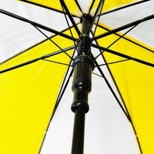 Ovida Mutil spalvos geltonos ir baltos spalvos skėčiai su logotipu