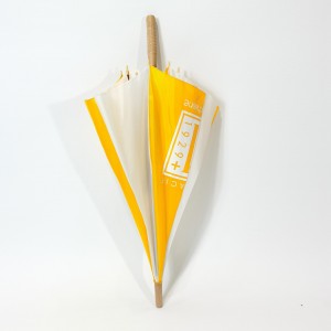 Ovida Регуларен жолто-бел чадор за автоматско отворено промотивно стапче со дрвена рачка во повеќе бои